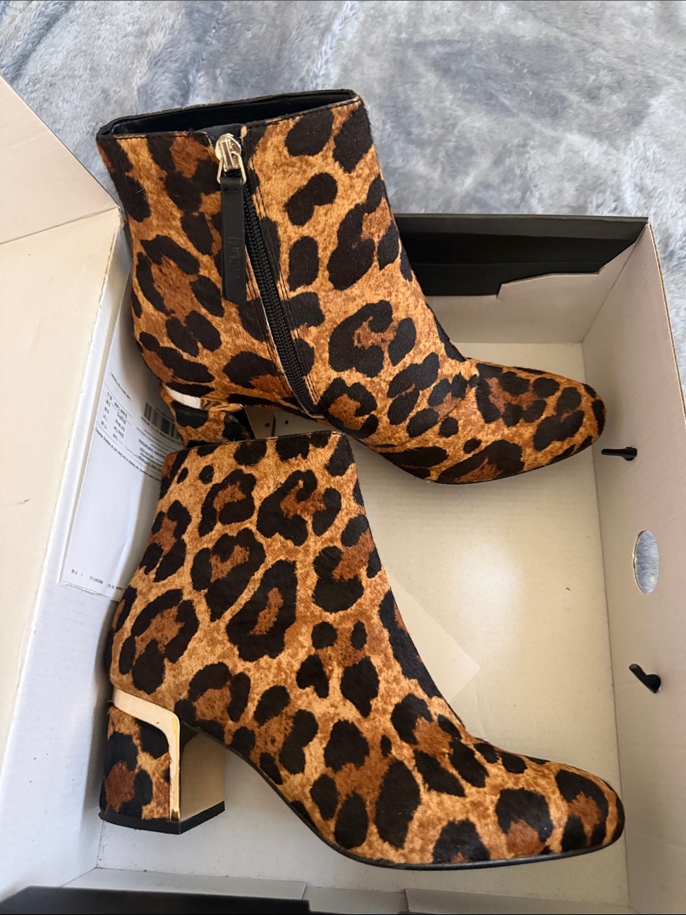DKNY Leopard Print Ankle Boot in Brown and Black